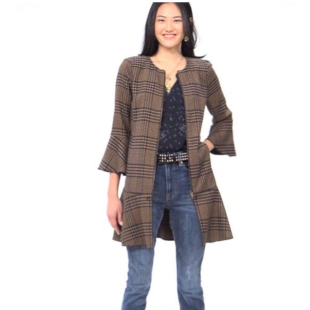 Cabi 3902 Flounce Plaid Longline Full-Zip Jacket Fall 2020 Large